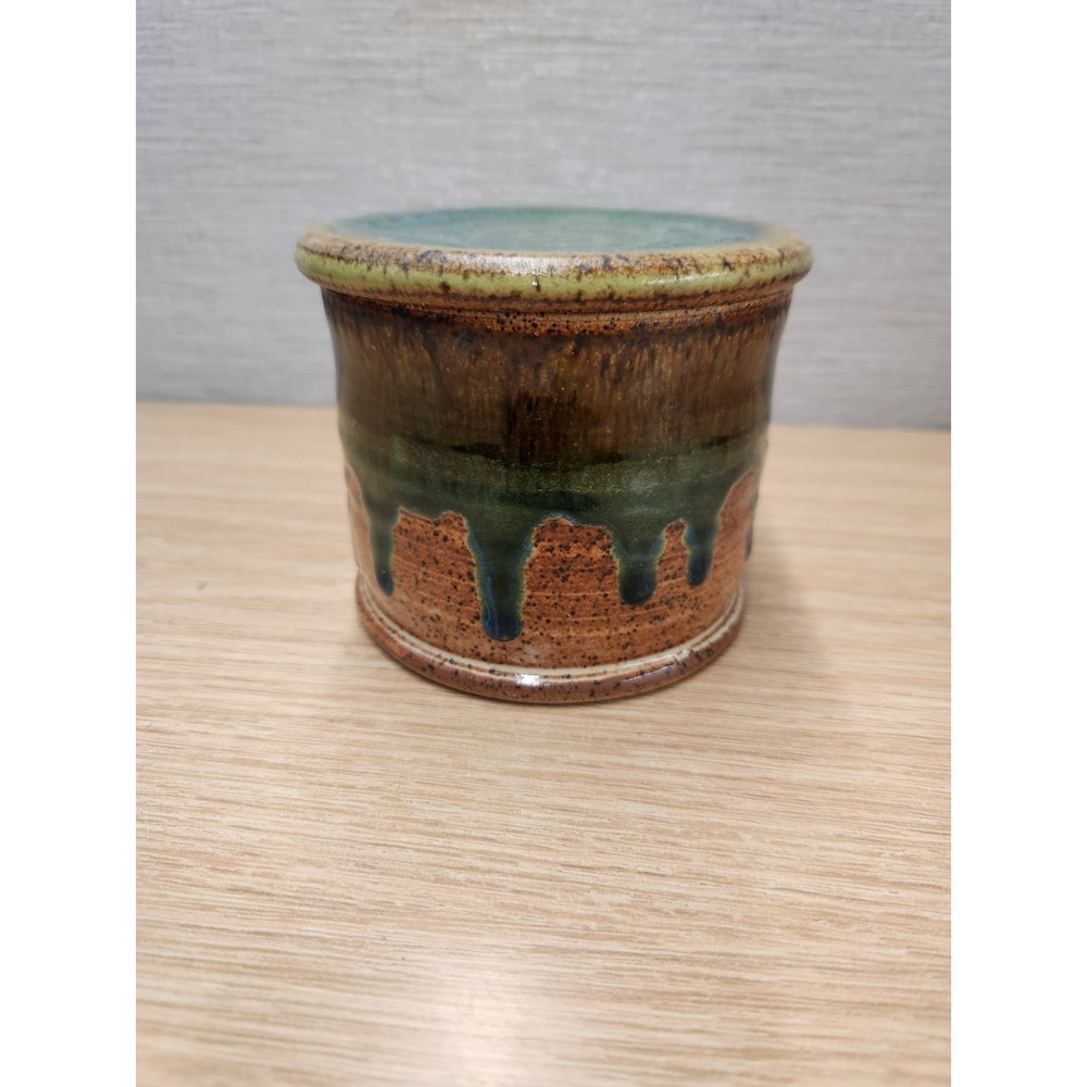French Butter Keeper Bell Blue Green Drip Glaze Studio Pottery Signed By Artist